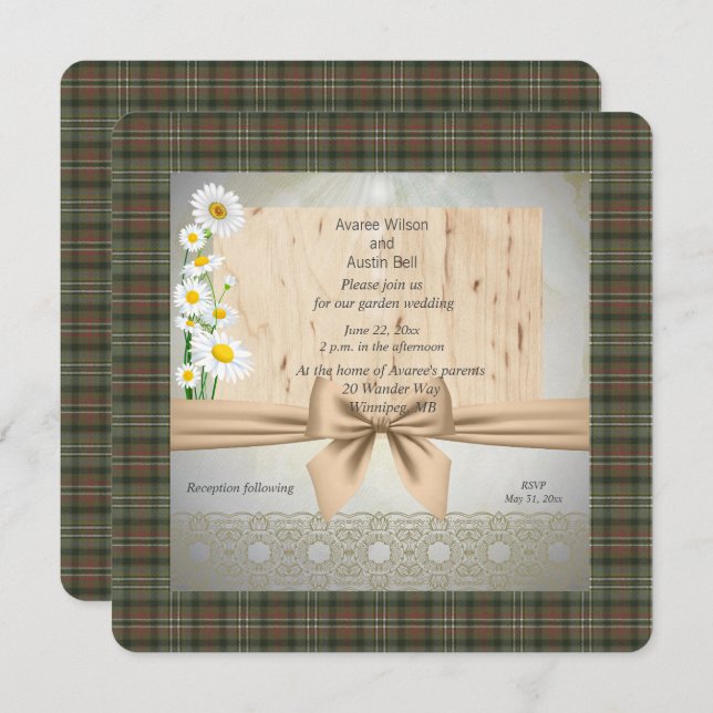 Invitation Scott Green Patiné Tartan Garden Mariage (Devant / Derrière)