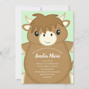 Invitation Scottish Highland Cow fête d'anniversaire Green