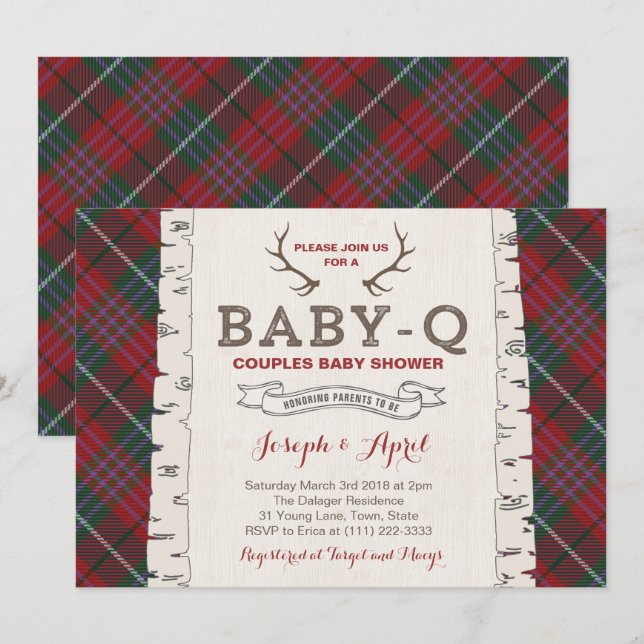 Invitation Scottish Tartan Wilderness Co-ed Baby shower (Devant / Derrière)