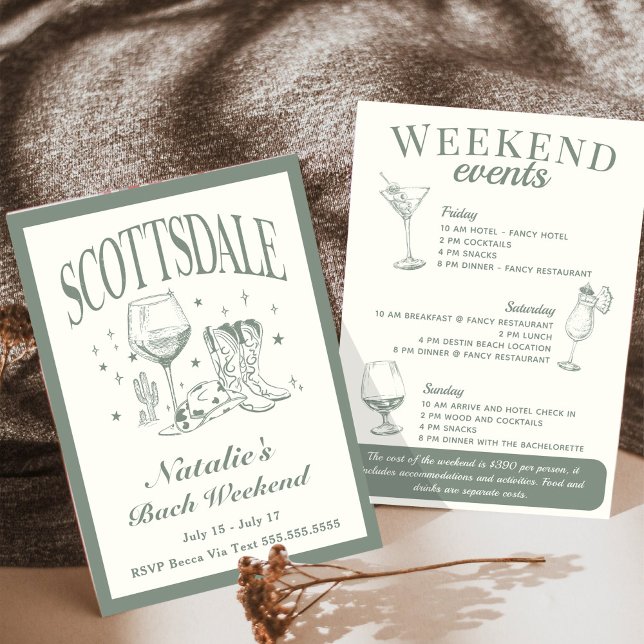 Invitation Scottsdale Bachelorette Social Cocktail Itinéraire (Créateur téléchargé)