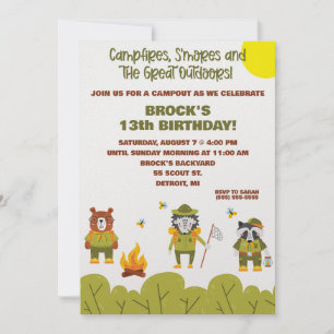 Invitation Scouts Garçon, Camping, Extérieur Anniversaire À T