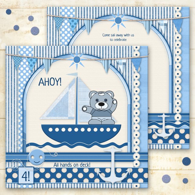 Invitation Scrapbook Bateau à voile Nautique Anniversaire (A cute sailboat or nautical themed invitation for a child's birthday party in a scrapbook style)