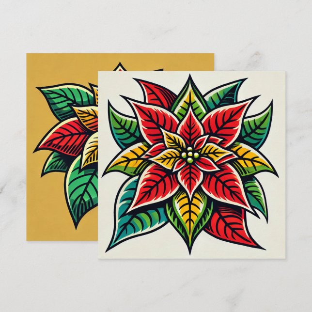 Invitation Scrapbook Festif Floral Pop Art Poinsettia (Devant / Derrière)
