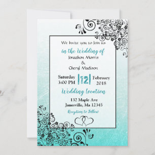 Invitation Scratchy Turquoise et noir Script de mariage Invit