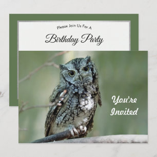 Invitation Screch Owl Tree Branch Photo Birthday