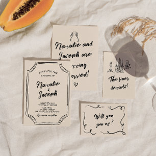 Invitation Scribble écrit à la main Unique moderne Mariage or