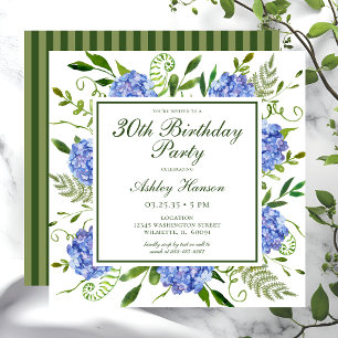 Invitation Script 30th Birthday Blue Hydrangeas