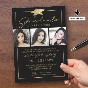 Invitation Script 3 Photos Black Gold