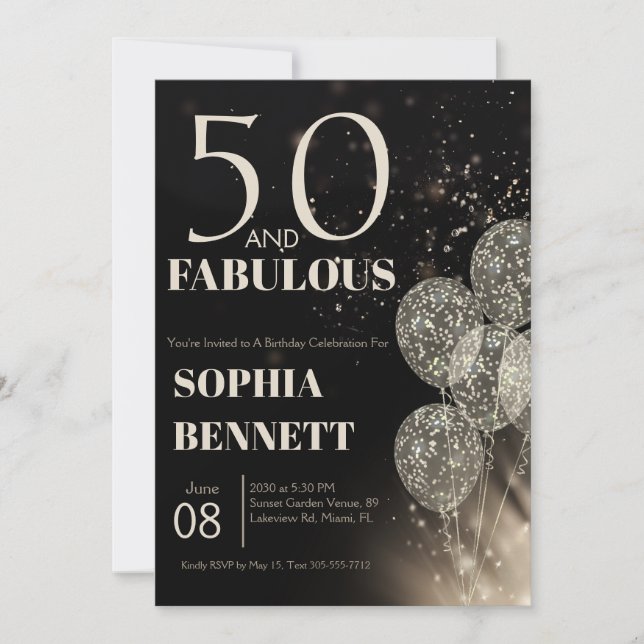 Invitation Script 50 ans et Fabuleux Fête d'anniversaire de c (Devant)