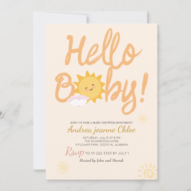 Invitation Script baby shower Sunshine Simple Moderne élégant (Devant)