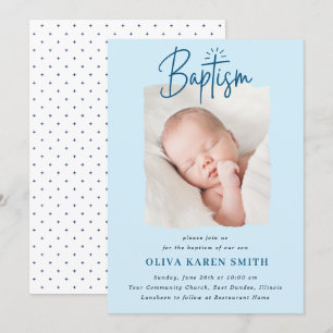 Invitation Script Baptême manuscrit Christening Photo Boy 