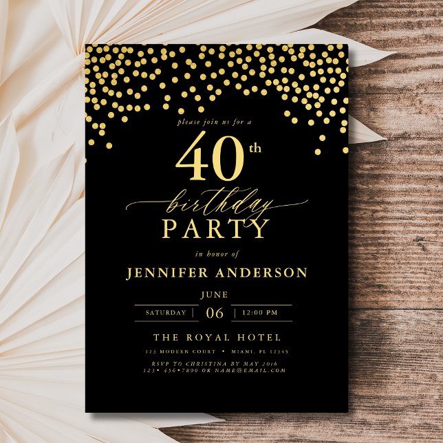Invitation Script Black And Gold Quarante 40e anniversaire (Créateur téléchargé)