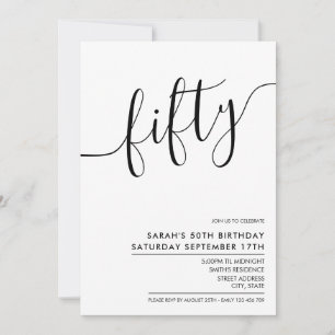 Invitation Script blanc minimaliste moderne 50e anniversaire