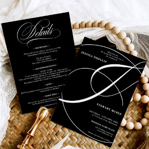 Invitation Script blanc noir tout en un mariage de calligraph
