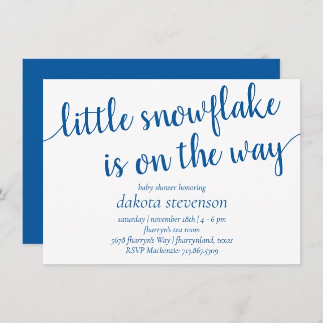 Invitation Script bleu simple | Petit flocon de neige sur le  (Devant / Derrière)