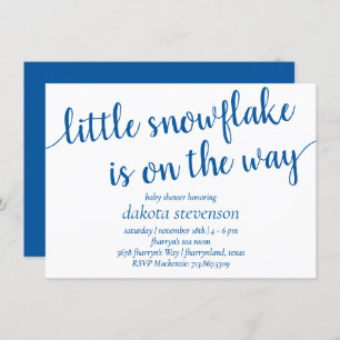 Invitation Script bleu simple   Petit flocon de neige sur le 