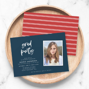 Invitation Script Blue and Red Photo Graduation Party