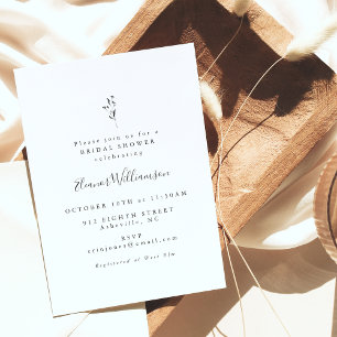 Invitation Script botanique simple Fête des mariées noir blan