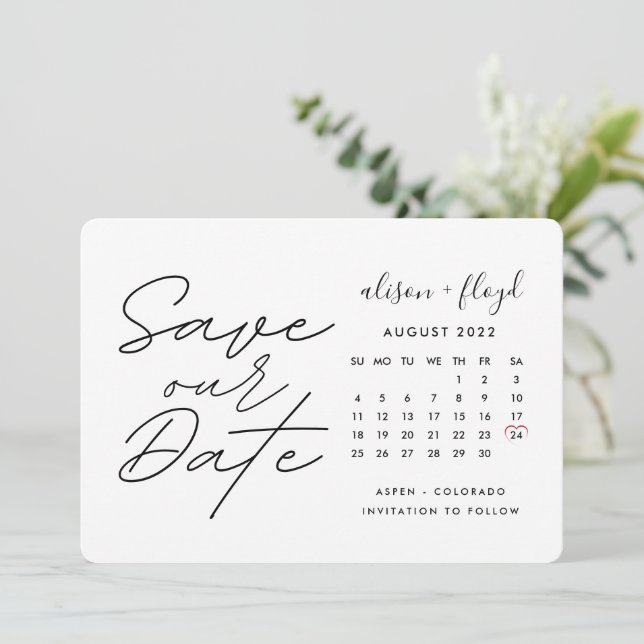 Invitation Script Calendrier manuscrit Rustique Enregistrer l (Debout devant)