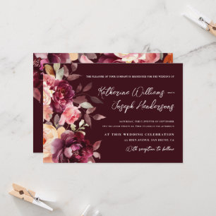 Invitation Script calligraphie Bouquet Floral Bourgogne Maria