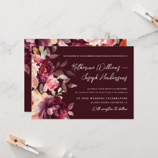 Invitation Script calligraphie Bouquet Floral Bourgogne Maria