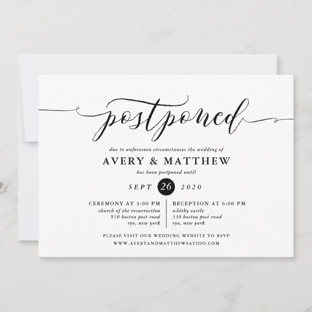 Invitation Script Cérémonie et réception du Mariage reportée (Devant)
