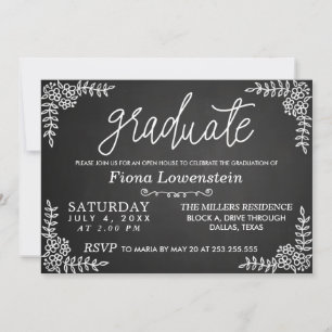 Invitation Script Chalkboard  Floral  Diplôme d'Open House