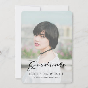 Invitation Script Chic Faux Vellum Effet Photo Graduation