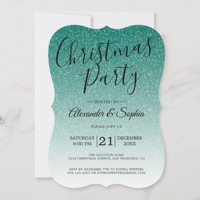 Invitation Script Chic Parties scintillant verte Ombre Noël F (Devant)