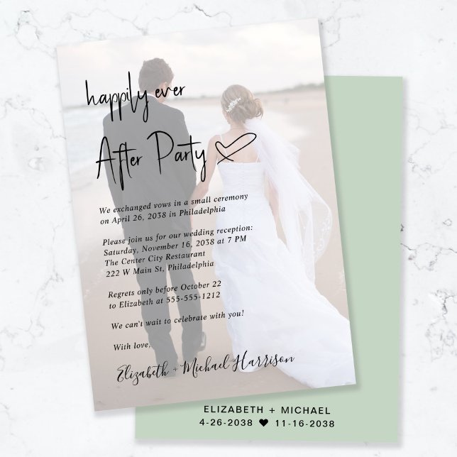 Invitation Script Chic Photo Sage Green Wedding Réception (Créateur téléchargé)