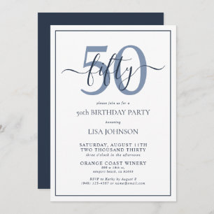 Invitation Script classique bleu de la marine 50e anniversair