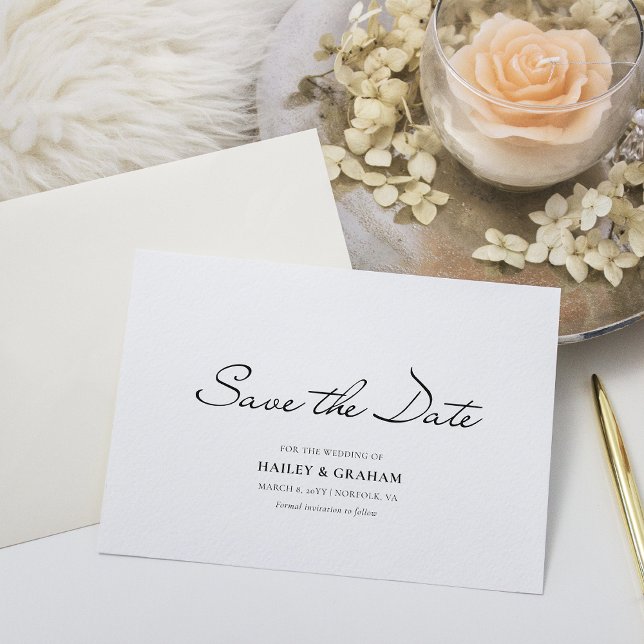 Invitation Script classique Mariage blanc minimal Enregistrer (Créateur téléchargé)