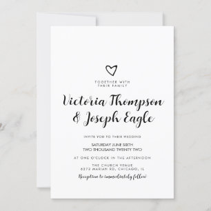 Invitation Script Coeur incliné noir blanc  Mariage moderne