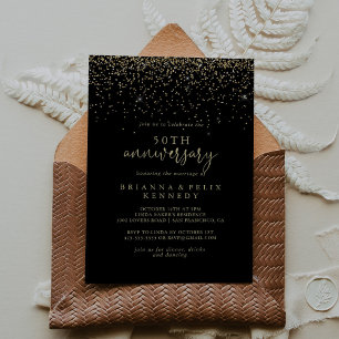 Invitation Script Confettis Dorés 50e Anniversaire de Mariage