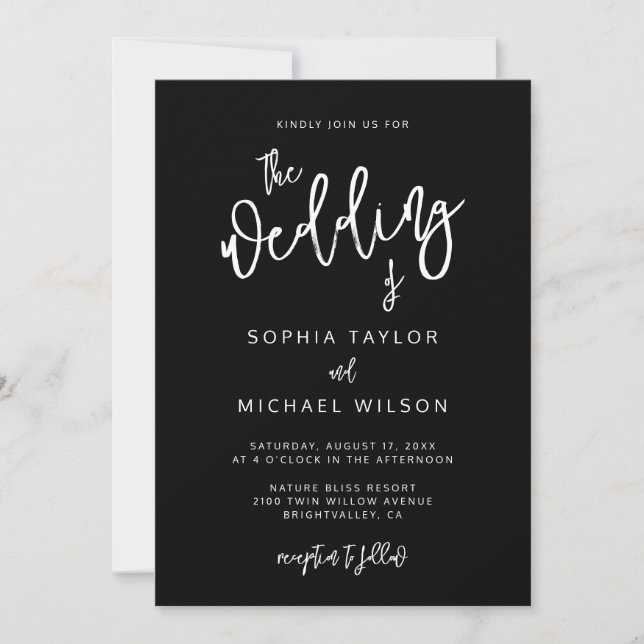 Invitation Script contemporain moderne Mariage noir blanc (Devant)