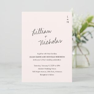 Invitation Script contemporain rose Mariage moderne