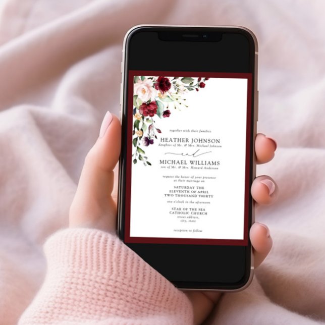 Invitation Script d'aquarelle florale Burgundy (Créateur téléchargé)