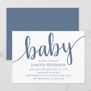 Invitation Script d'ardoise simple Baby shower bleu Dusty D