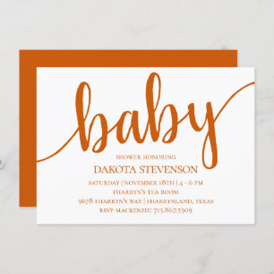 Invitation Script d'automne simple   Baby shower orange brûlé