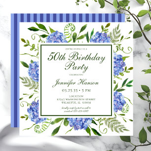 Invitation Script de 50e anniversaire de Blue Hydrangeas