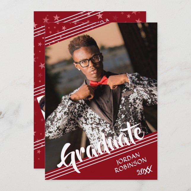 Invitation Script de brosse à 4 photos rouge moderne (Devant / Derrière)