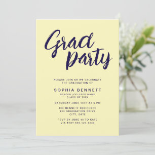 Invitation Script de brosse chic moderne Marine & Jaune Grad 