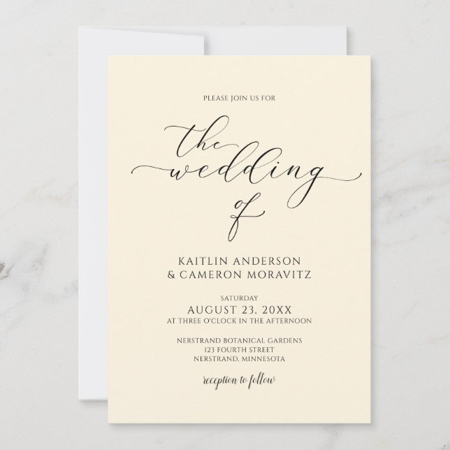 Invitation Script de calligraphie élégante Mariage de crème d (Devant)