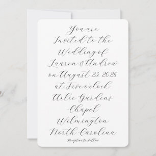 Invitation Script de calligraphie noir et blanc Mariage moder