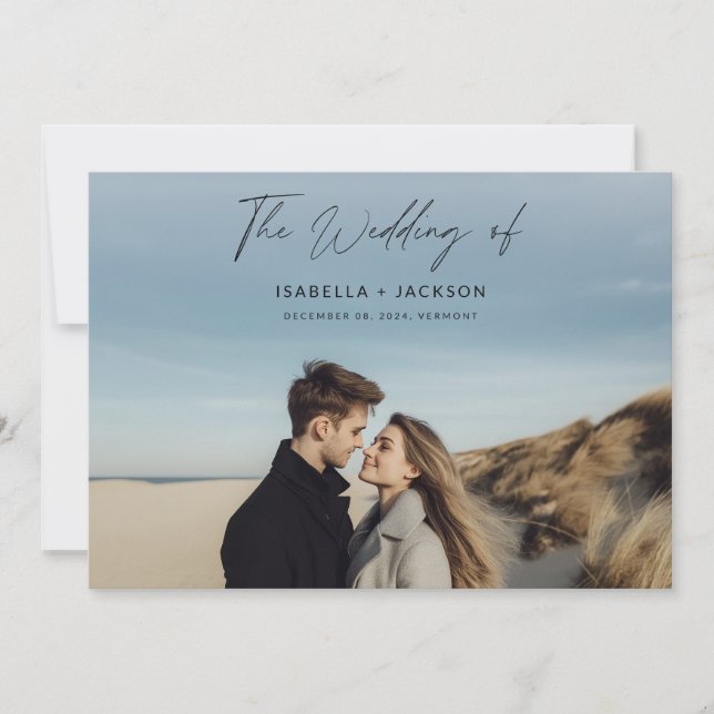 Invitation Script de calligraphie simple Mariage photo horizo (Devant)