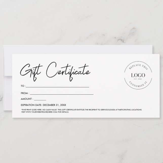 Invitation Script de Certificat Cadeau à Logo Personnalisé Pr (Devant)