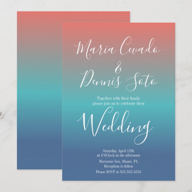 Invitation Script de coucher de soleil en gras mariage (Devant / Derrière)