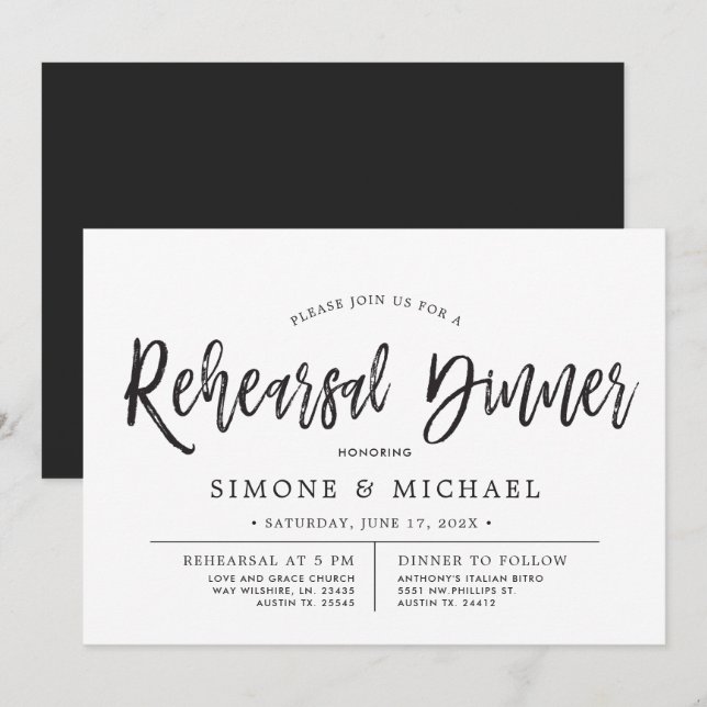 Invitation Script de danse | Dîner de répétition minimal (Devant / Derrière)