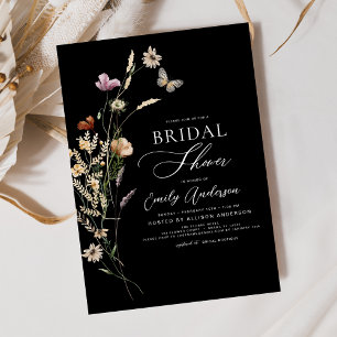 Invitation Script de Fête des mariées Fleur sauvage Boho noir