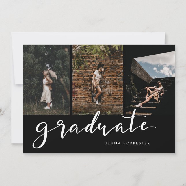 Invitation Script de fin d'études | Trois Photos Graduation P (Devant)